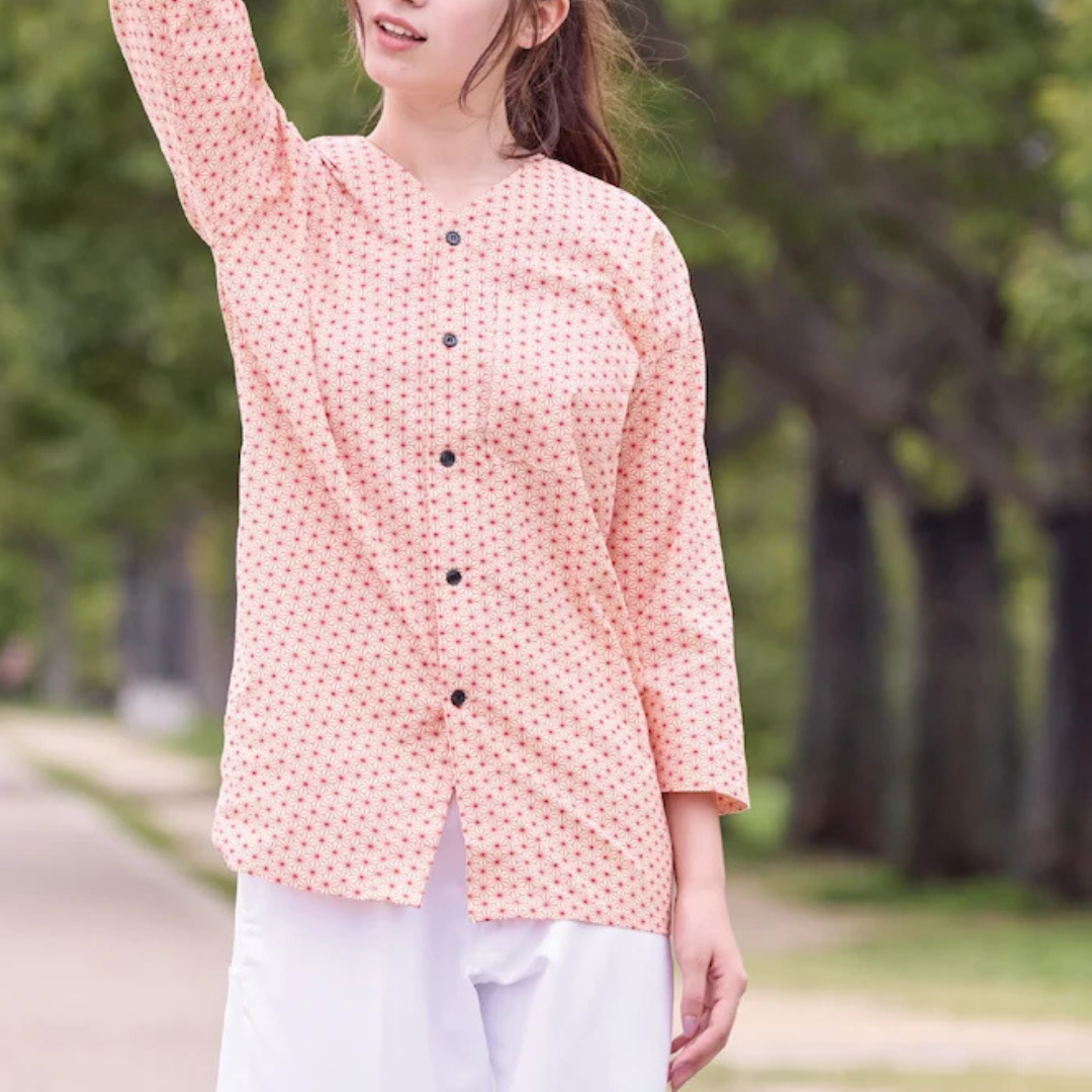 Traditional Japanese Workwear Koi-guchi Shirt - Authentic Wagara Cotton Top