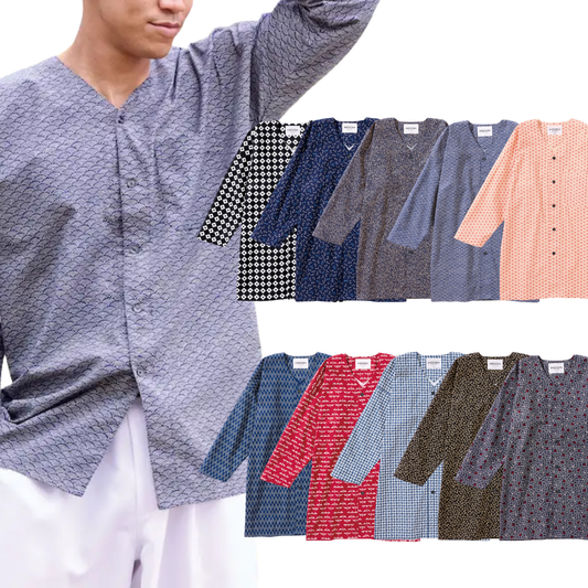 Traditional Japanese Workwear Koi-guchi Shirt - Authentic Wagara Cotton Top