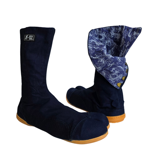 Shoryu Natural Indigo Dyed (Aizome) Jika-Tabi Safety Resin Toe Guard  Traditional Dragon Pattern Lining