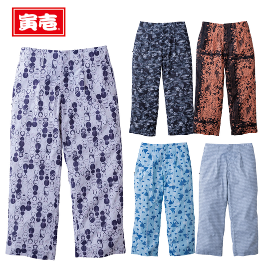 TORAICHI Japanese Pattern Canvas Easy Pants 100% Cotton Loose Fit