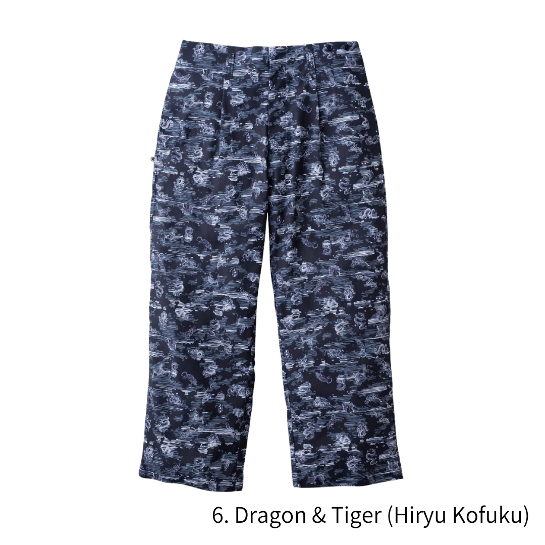 TORAICHI Japanese Pattern Canvas Easy Pants 100% Cotton Loose Fit