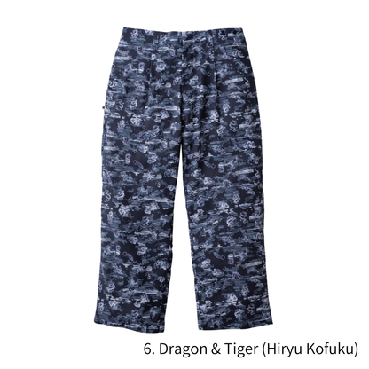 TORAICHI Japanese Pattern Canvas Easy Pants 100% Cotton Loose Fit