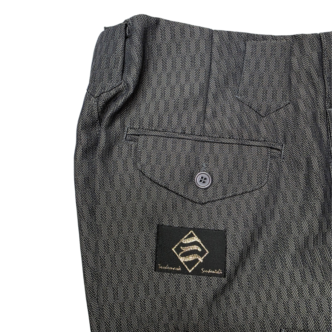 [Last One / Limited Stock] Sandantobi 793 Checkered Stripe Nikkapokka Trousers - Dark Gray (Size M)